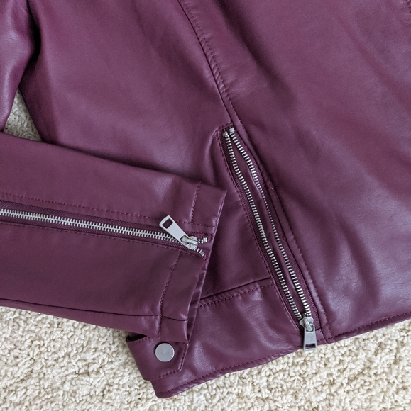 Burgundy Faux Leather Jacket - Picture 2 of 3